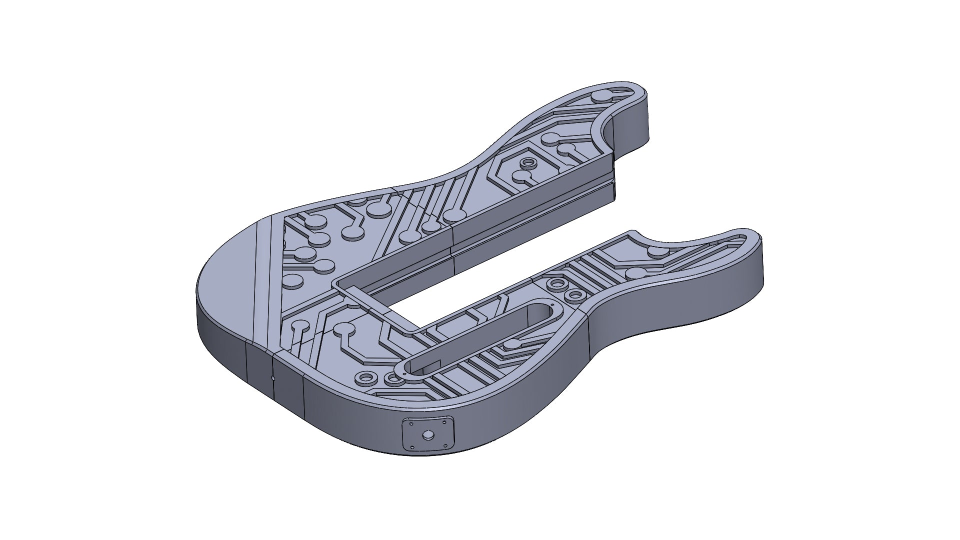 Modular 3D printed Strat-Style guitar files STL and 3mf with circuit board pattern