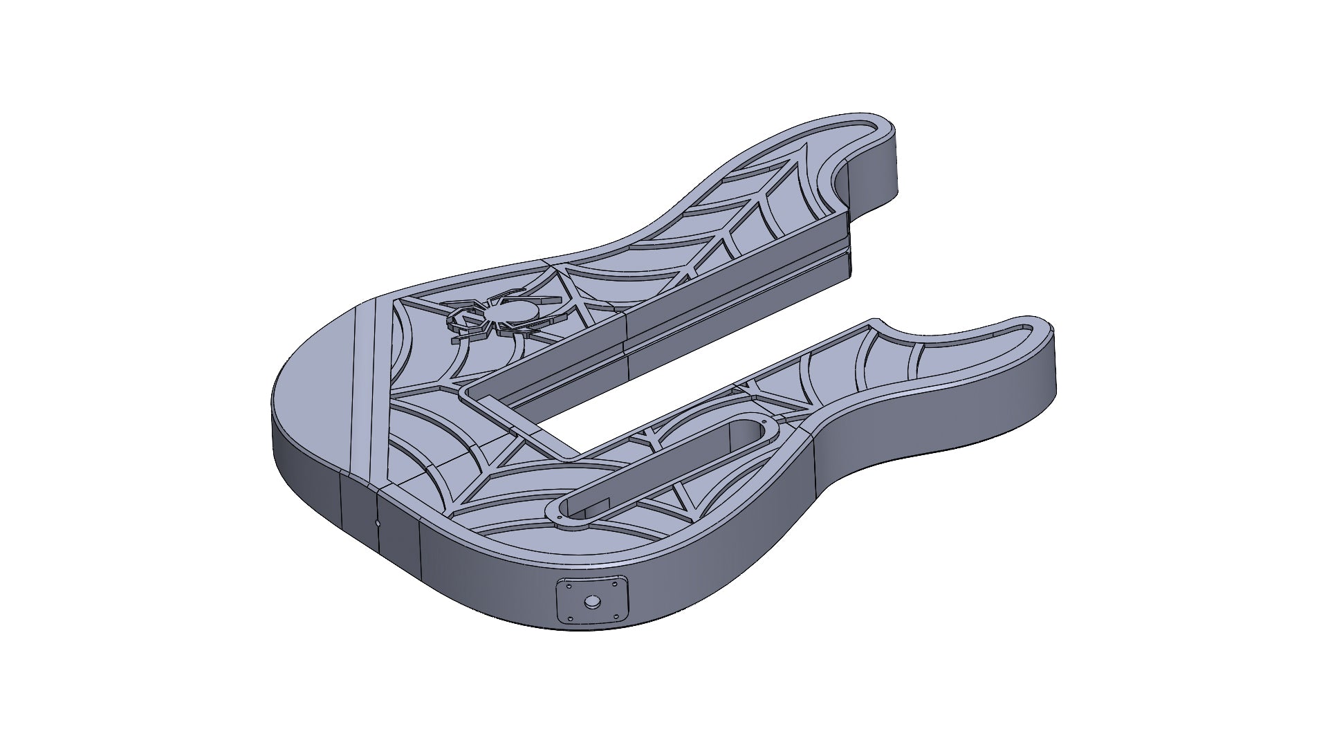 Modular 3D printed Strat-Style guitar files STL and 3mf with spider web pattern