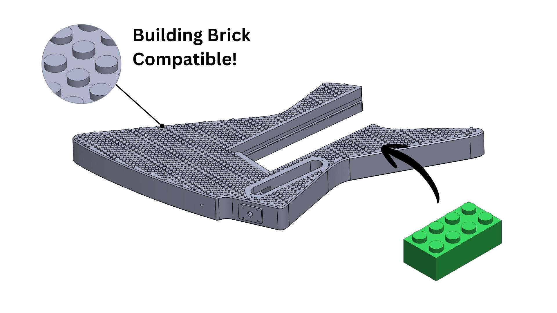 Modular 3D printed Explorer-Style guitar digital files STL and 3mf with lego compatible building brick pattern