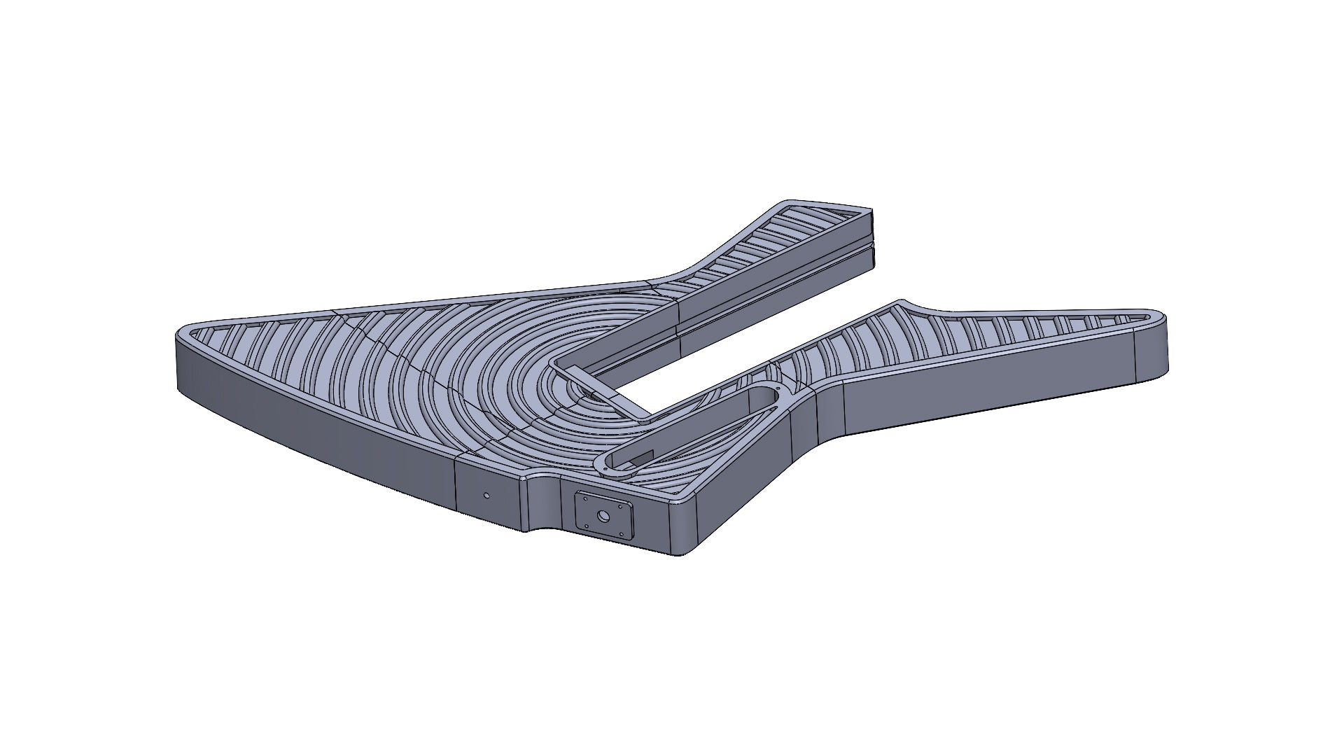 Modular 3D printed Explorer-Style guitar digital files STL and 3mf with epicenter pattern