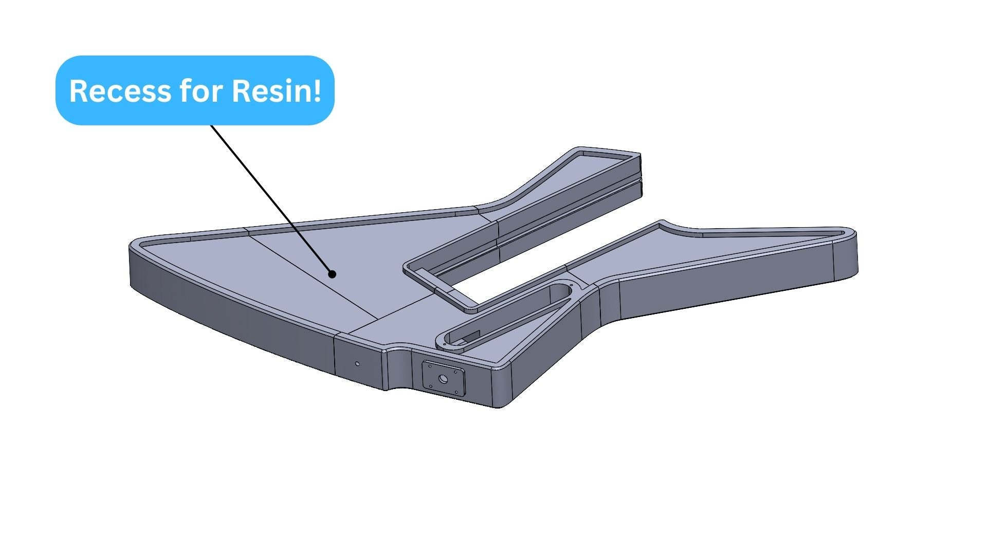 Modular 3D printed Explorer-Style guitar digital files STL and 3mf with recess for resin epoxy pattern
