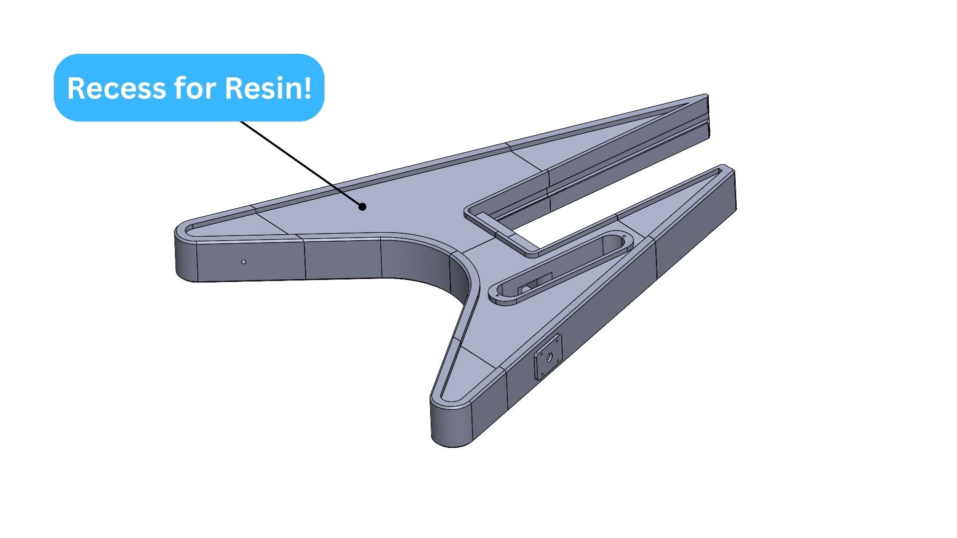 Modular 3D printed Flying-V-Style guitar digital files STL and 3mf with recess for resin epoxy pattern