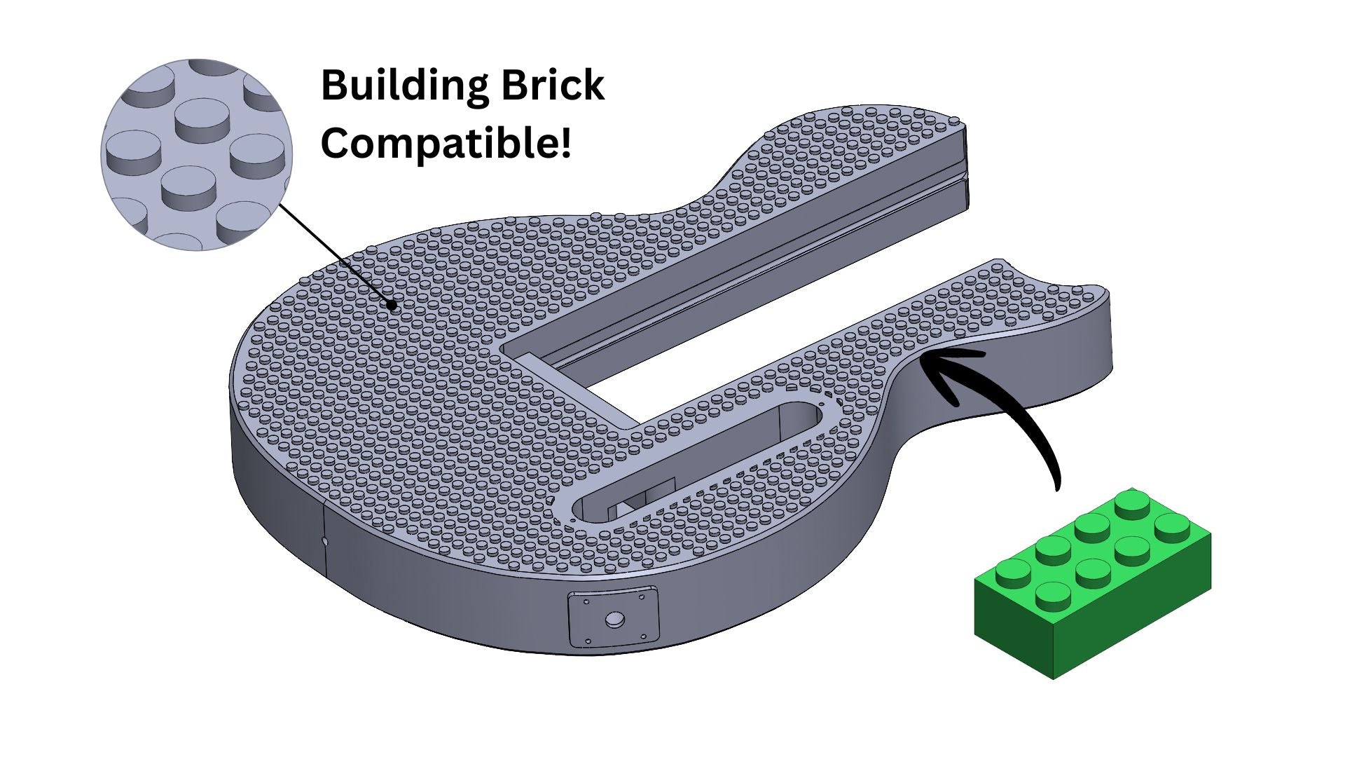 Modular 3D printed Les Paul-Style guitar digital files STL and 3mf with lego compatible building brick pattern