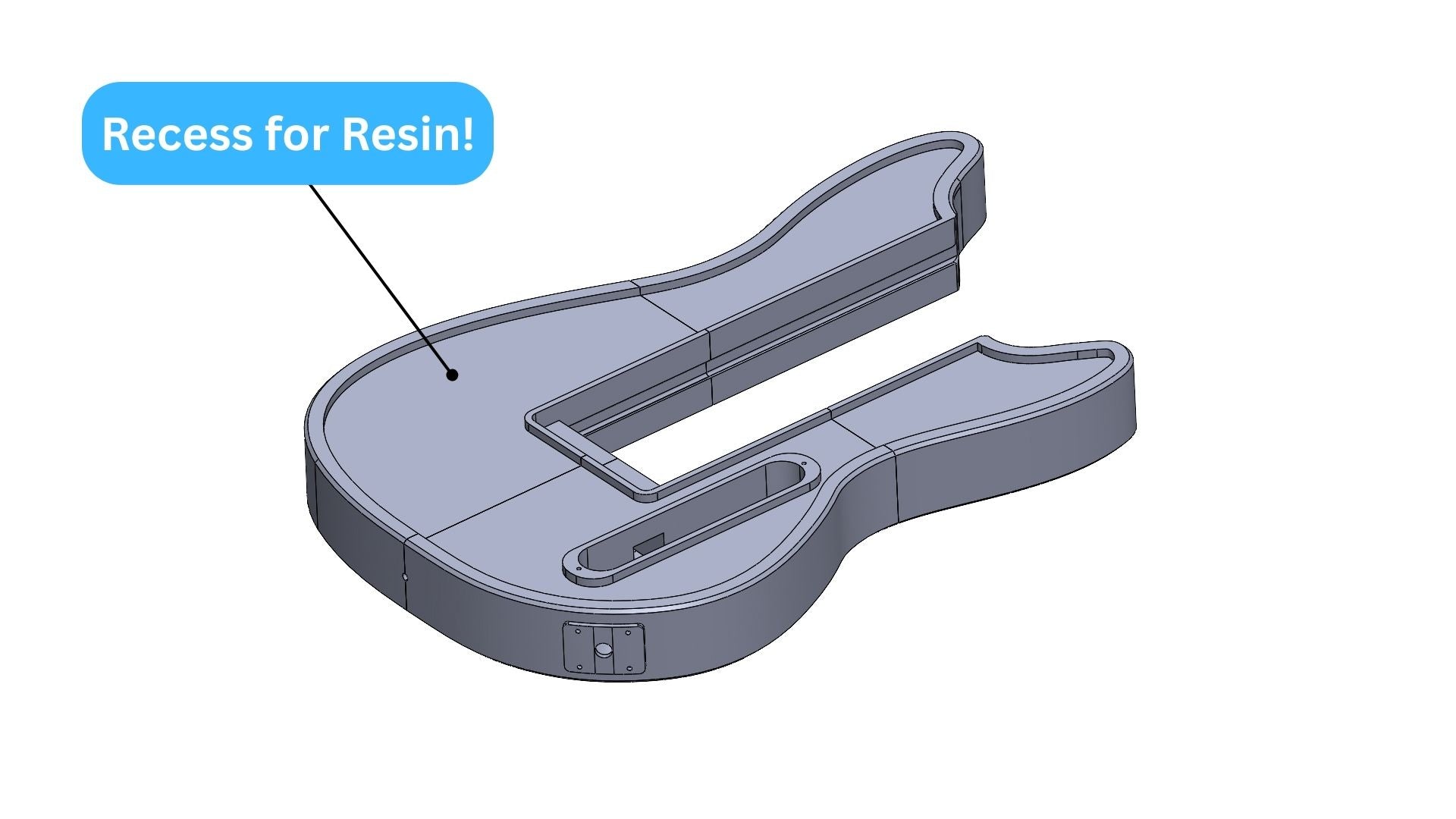 Modular 3D printed Mustang-Style guitar digital files STL and 3mf with recess for resin epoxy pattern