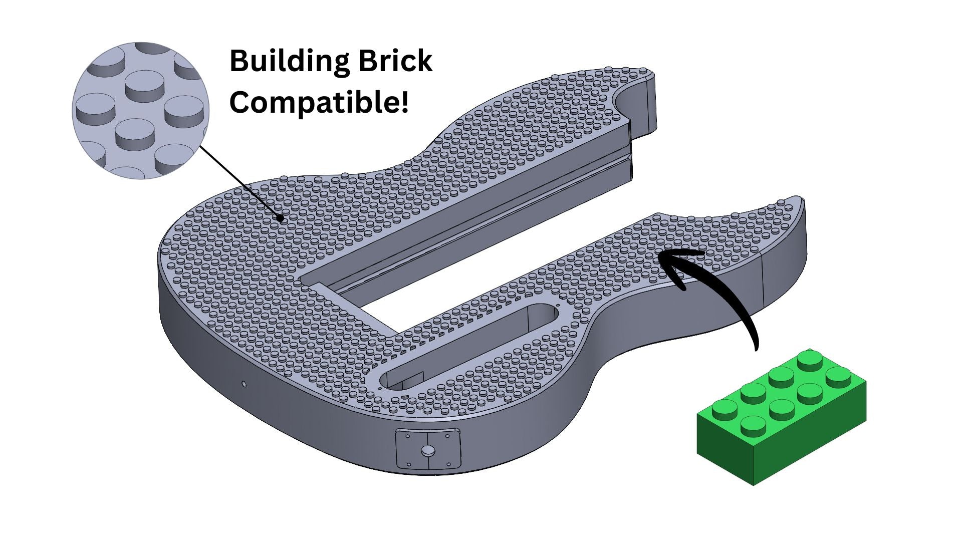Modular 3D printed SG-Style guitar digital files STL and 3mf with lego compatible building block pattern