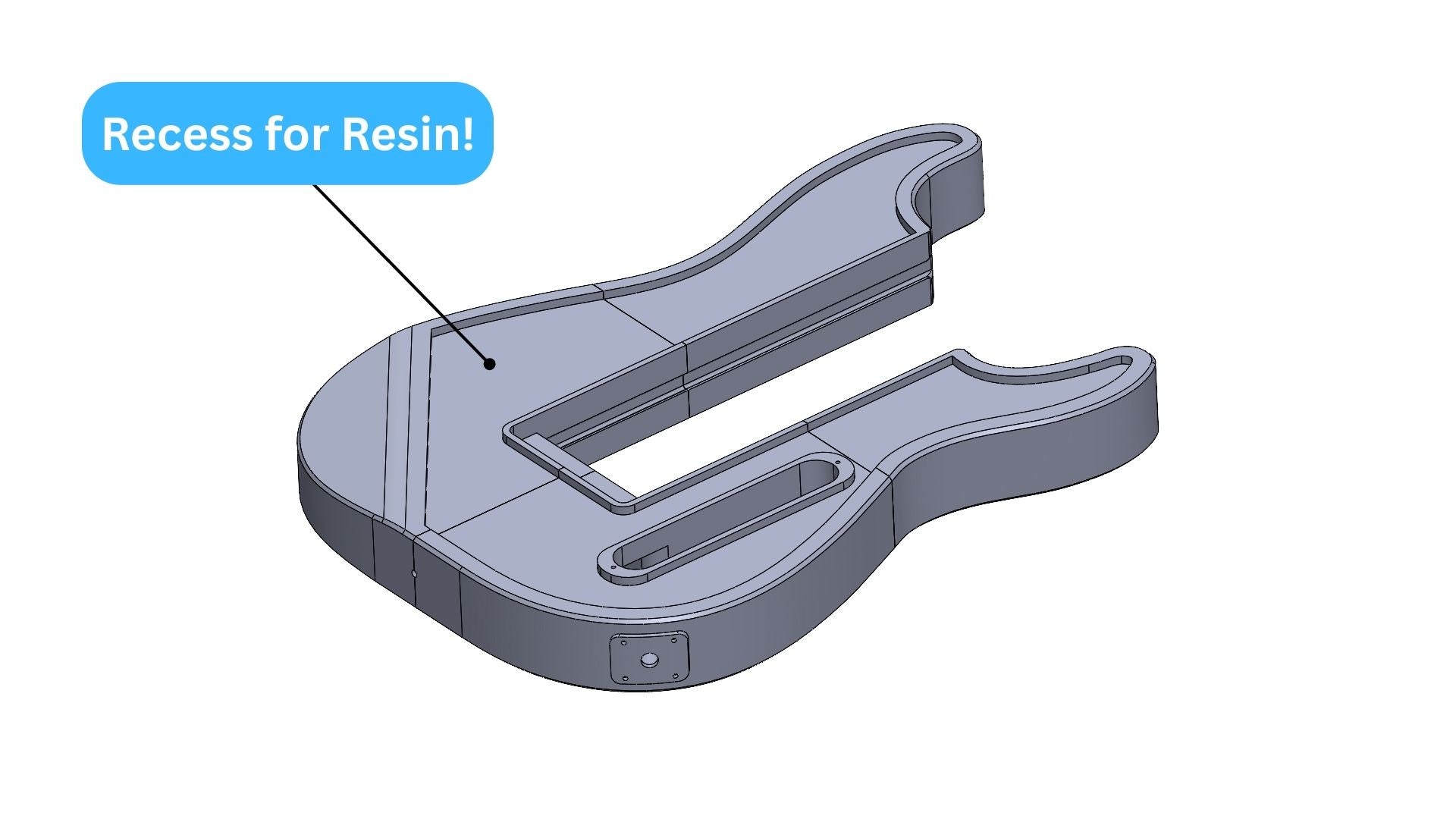 Modular 3D printed Strat-Style guitar files STL and 3mf with recess for resin epoxy pattern