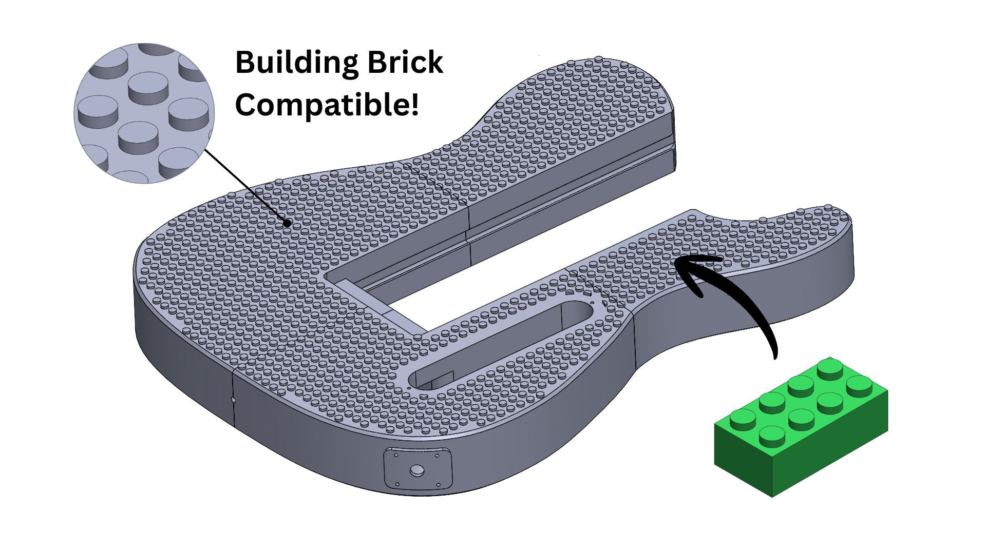 Modular 3D printed Tele-Style guitar digital file STL with lego and building brick