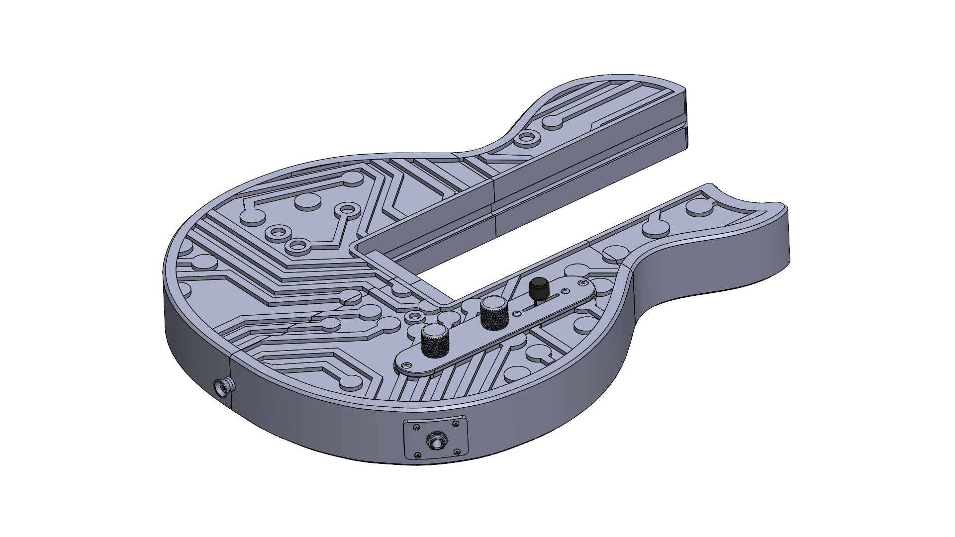 Modular 3D printed Les Paul-Style guitar kit with circuit board pattern