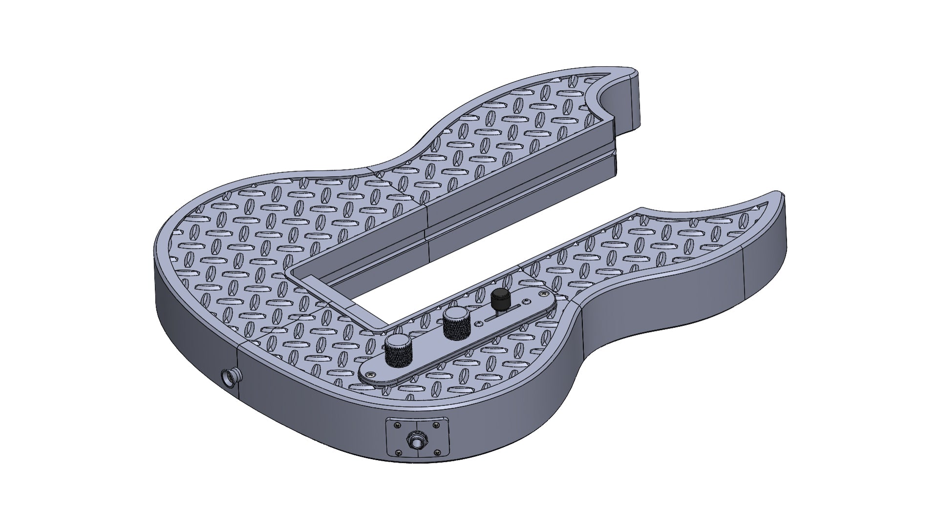 Modular 3D printed SG-Style guitar kit with diamond plate toolbox pattern