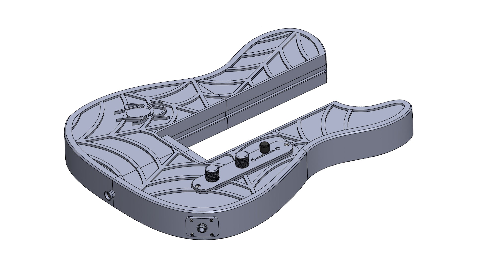 Modular 3D printed Tele-Style guitar kit with spider and web pattern
