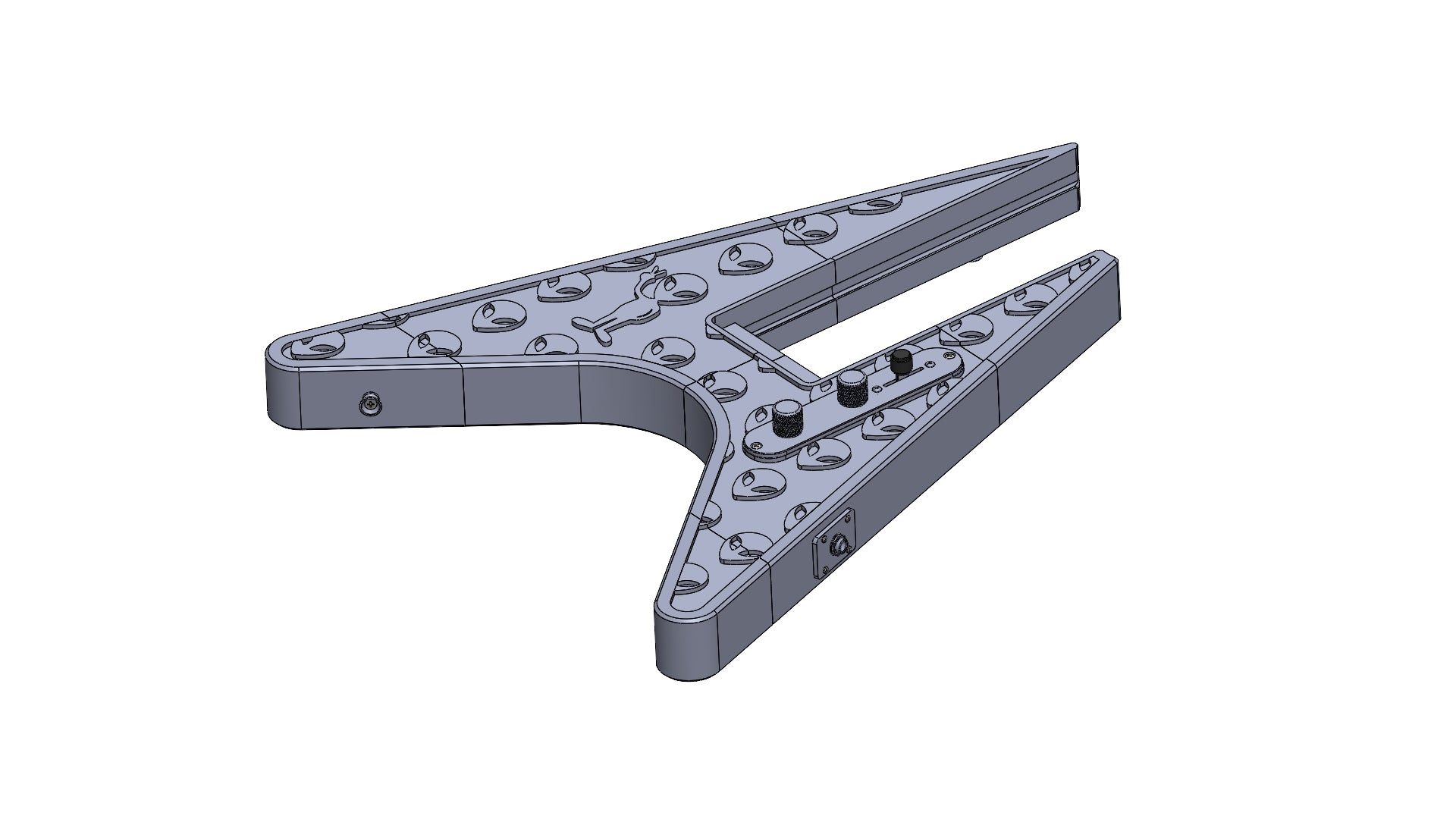 Modular 3D printed Flying-V-Style guitar kit with alien pattern