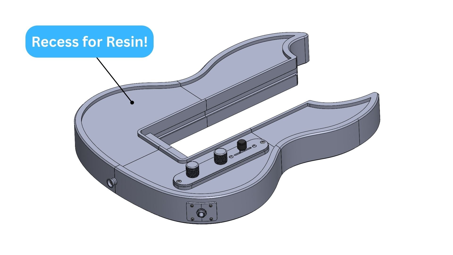 Modular 3D printed SG-Style guitar kit with recess for resin epoxy pattern