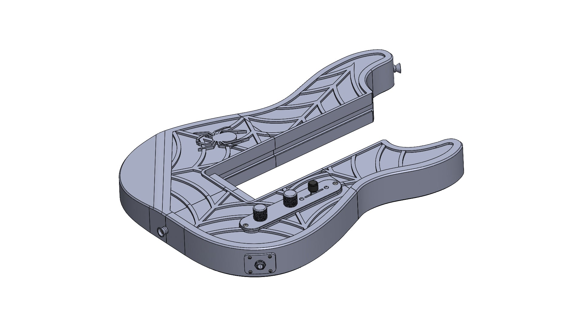 Modular 3D printed Strat-Style guitar kit with spider web pattern