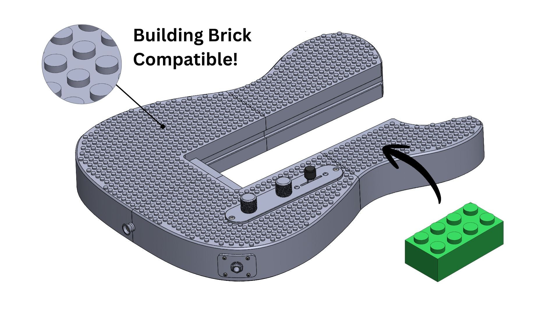 Modular 3D printed Tele-Style guitar kit with lego and building brick