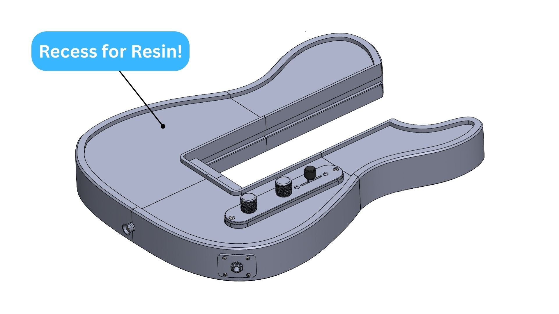 Modular 3D printed Tele-Style guitar kit with recess for resin epoxy