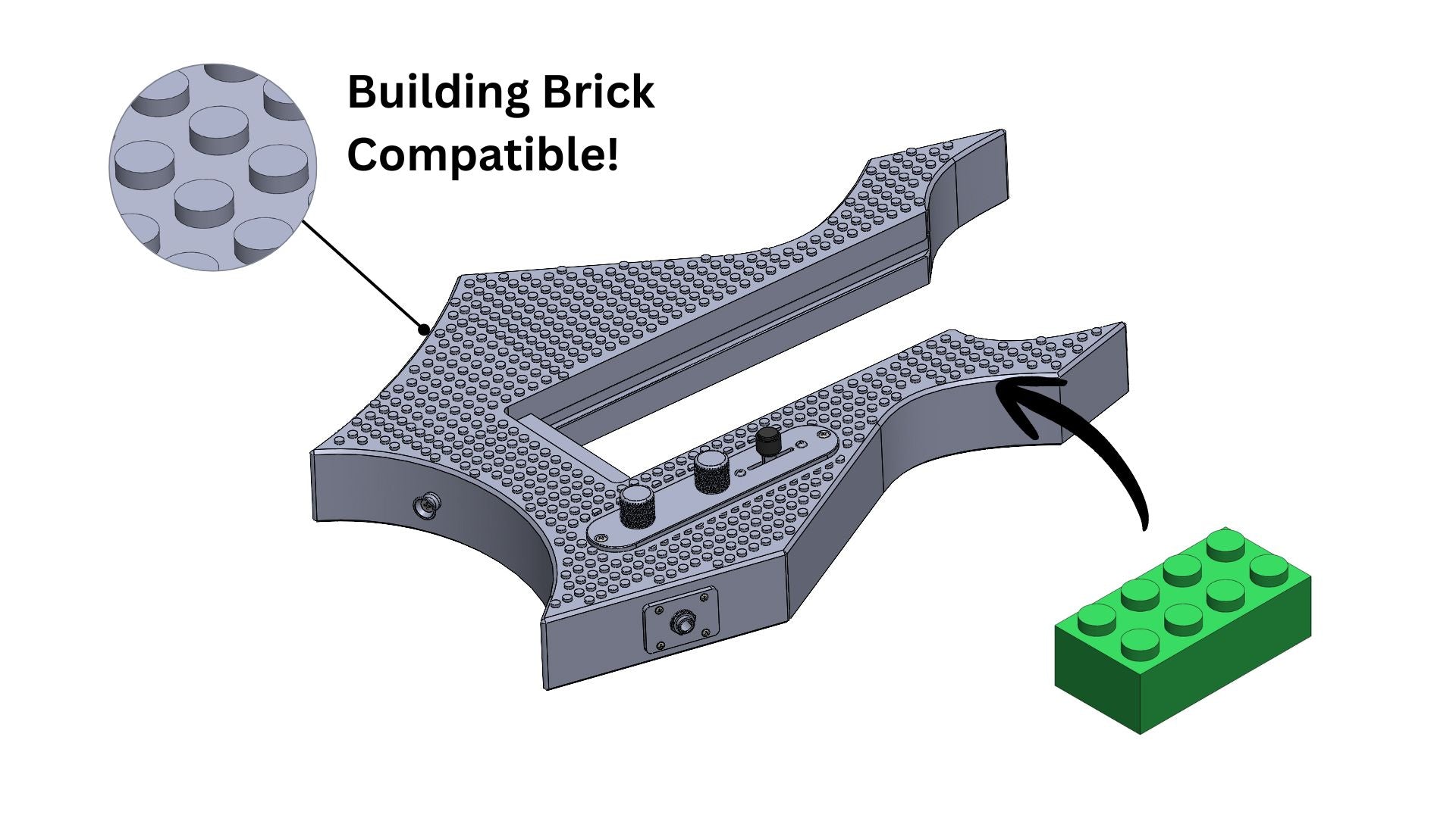 Modular 3D printed Warlock-Style guitar kit with lego compatible building block pattern